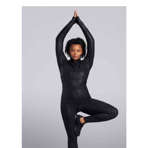 HPE Black Metallic Bronze 1/4 Zip Moto Jacket Pullover Textured Women Small - Picture 3 of 7